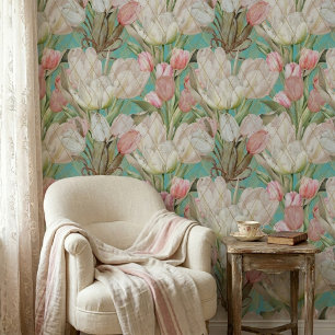 Moderne elegante tulpen met gouden patroon behang