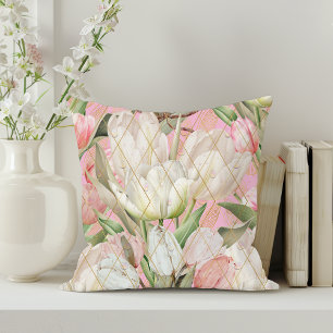 Moderne elegante tulpen met gouden patroon kussen