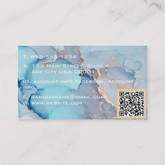 Moderne Elegante Turquiose Gouden Marmeren Agaat G Visitekaartje (Achterkant)