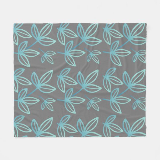Moderne elegante turquoise bladeren fleece deken (Voorkant (Horizontaal))