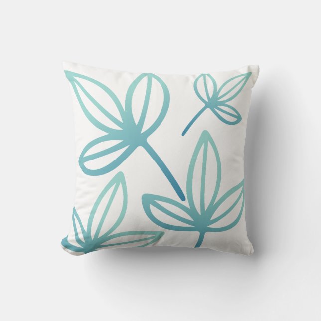 Moderne elegante turquoise bladeren kussen (Voorkant)