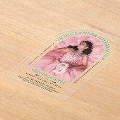 Moderne Elegante Turquoise Blauwe Quinceanera Foto Acryl Uitnodigingen (Laagn)