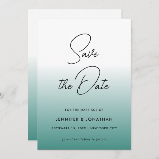 Moderne Elegante Turquoise Eenvoudige Kalligrafie  Save The Date (Voorkant / Achterkant)