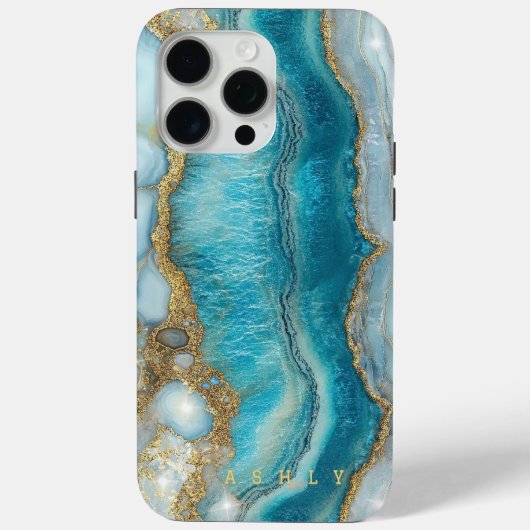 Moderne Elegante Turquoise Gouden Marmer Case-Mate iPhone Case (Achterkant)