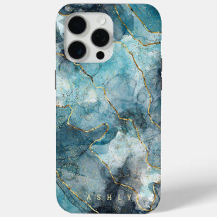 Moderne Elegante Turquoise Gouden Marmer iPhone 15 Pro Max Hoesje
