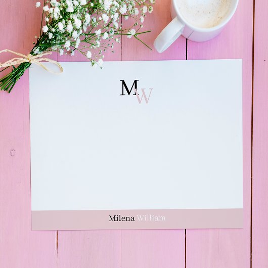 Moderne Elegante Tweekleur Monogram Notitiekaartje