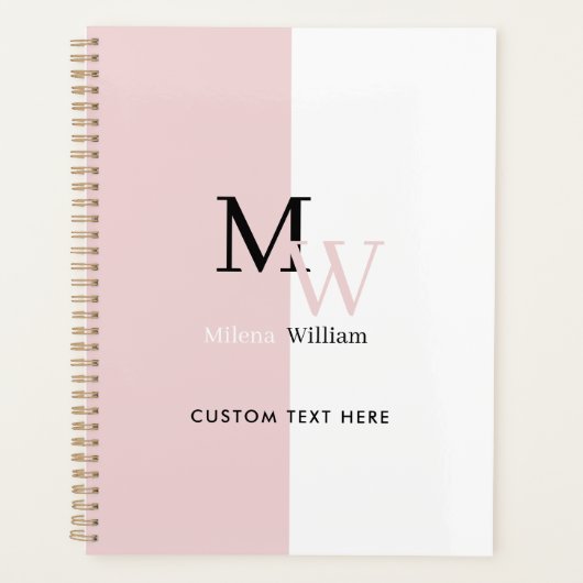 Moderne Elegante Tweekleurige Monogramme Initialen Planner (Voorkant)