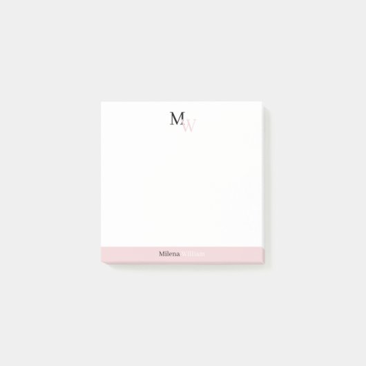 Moderne Elegante Tweetonige Monogram Post-it® Notes (Voorkant)