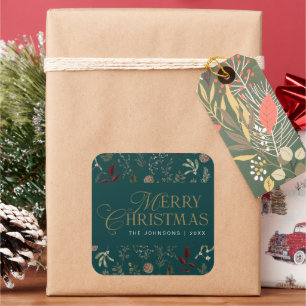 Moderne Elegante Typografie Botanische Kerstmis Vierkante Sticker