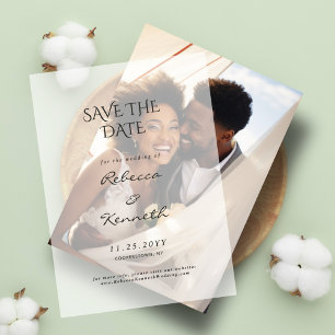 Moderne elegante typografie bruiloft save the date vellum uitnodigingen