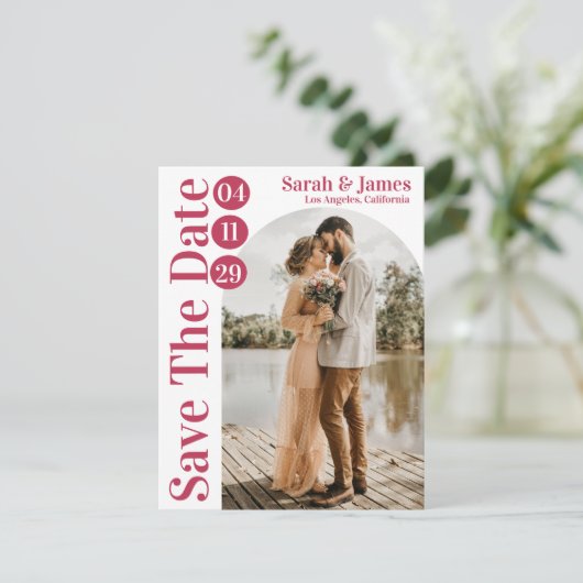 Moderne elegante typografie foto Save the Date Inv Kaart (Staand voorkant)