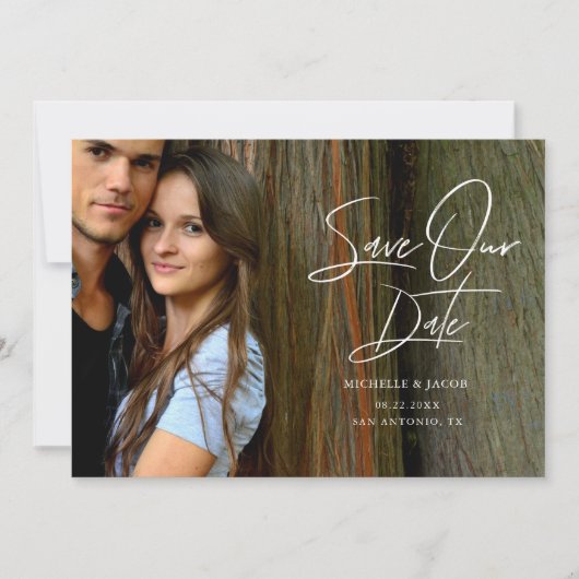 Moderne Elegante Typografie Foto Save The Date Kaa (Voorkant)