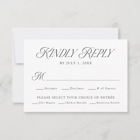 Moderne Elegante Typografie Maaltijd Keuze Bruilof RSVP Kaartje (Voorkant)