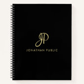 Moderne Elegante Typografie Monogram Goud & Zwart Notitieboek (Voorkant)