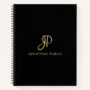 Moderne Elegante Typografie Monogram Goud & Zwart Notitieboek