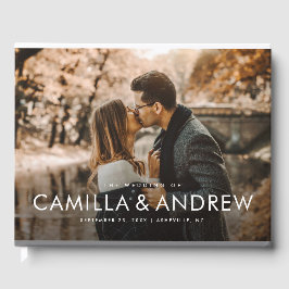 Moderne Elegante Typografie Namen Foto Bruiloft Gastenboek