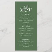 Moderne Elegante Typografie Olijfgroene Bruiloft Menu (Voorkant)
