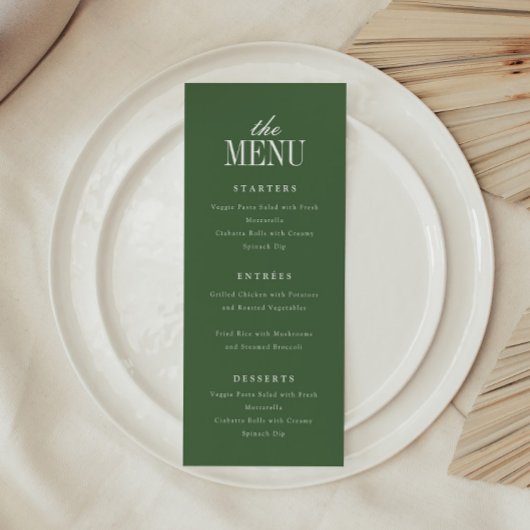 Moderne Elegante Typografie Olijfgroene Bruiloft Menu