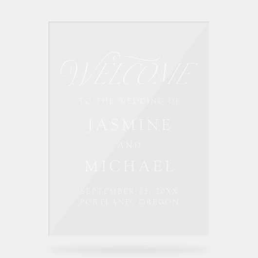 Moderne Elegante Typografie Trouw Welkom Acryl Bord (Voorkant)