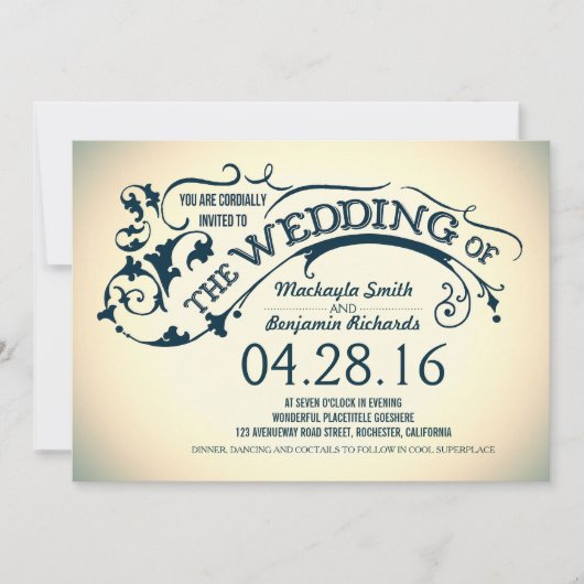Moderne elegante typografie & wervelingen bruiloft kaart (Voorkant)