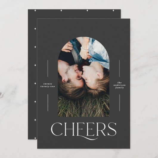 Moderne elegante typografie zwart 1 foto Kerstmis (Voorkant / Achterkant)