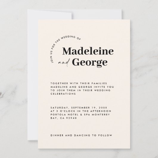 Moderne, elegante typografie zwart-wit save the date (Voorkant)