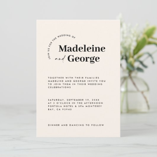 Moderne, elegante typografie zwart-wit save the date (Staand voorkant)