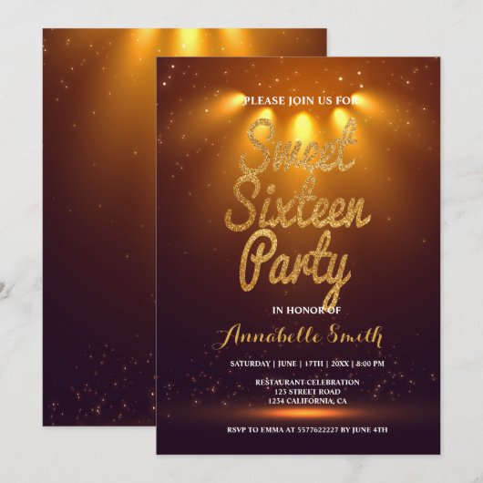 Moderne elegante uitnodiging voor sweet 16 (Voorkant / Achterkant)
