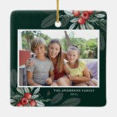 Moderne elegante vakantie groen 2 foto kerst keramisch ornament (Achterkant)