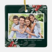 Moderne elegante vakantie groen 2 foto kerst keramisch ornament (Voorkant)