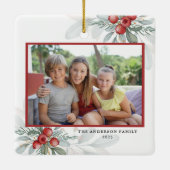 Moderne elegante vakantie groen 2 foto kerst keramisch ornament (Achterkant)