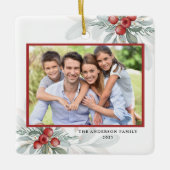 Moderne elegante vakantie groen 2 foto kerst keramisch ornament (Voorkant)