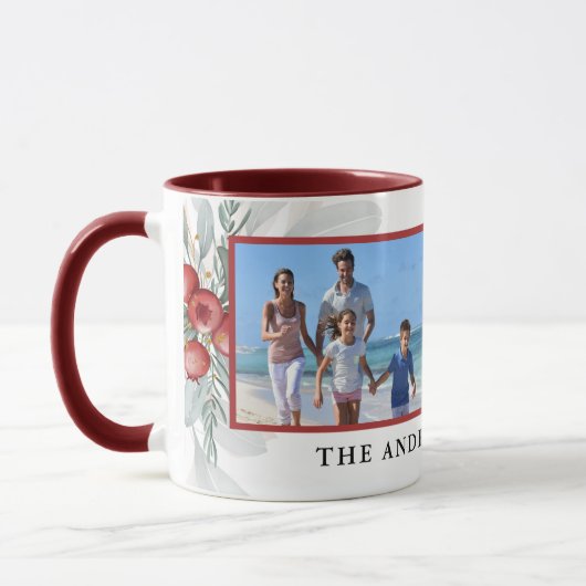 Moderne elegante vakantie groen foto kerst mok (Links)