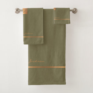 Moderne elegante varen groene chic monogram strepe bad handdoek