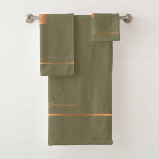 Moderne elegante varen groene chic monogrammed str bad handdoek (Insitu)