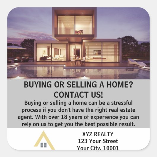 Moderne Elegante Vastgoed Promotie Vierkante Sticker (Voorkant)