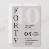 Moderne Elegante VEERTIG 40ste Verjaardagsfeestje Kaart (Voorkant)