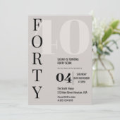 Moderne Elegante VEERTIG 40ste Verjaardagsfeestje Kaart (Staand voorkant)