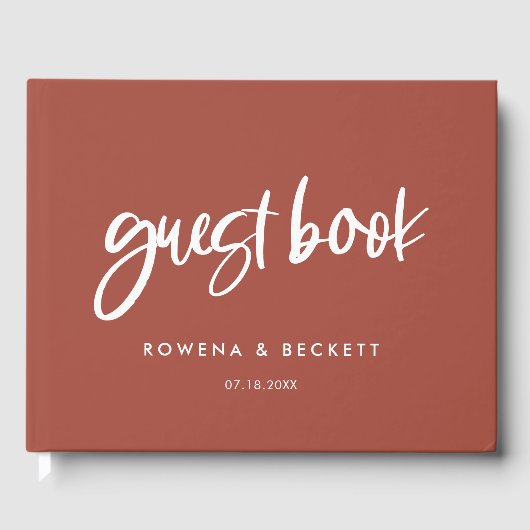 Moderne elegante verbrande baksteen bruiloft gastenboek (Voorkant)