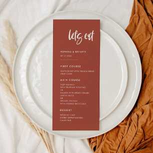 Moderne elegante verbrande steen Laten we bruiloft Menu