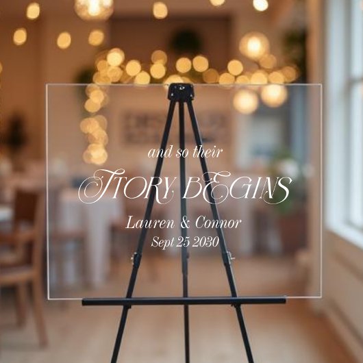Moderne elegante verhaal begint bruiloft welkom acryl bord
