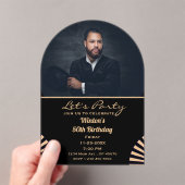 Moderne elegante verjaardagsfoto Goud en zwart fee Acryl Uitnodigingen (Insitu (Draagbaar))