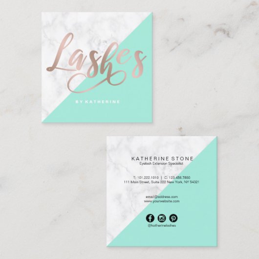 Moderne elegante verlenging van marmer- en roos go vierkante visitekaartje (Voorkant / Achterkant)