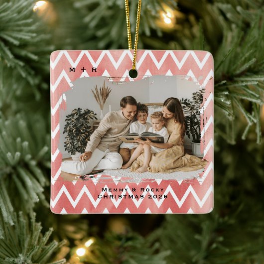 Moderne Elegante Verlovingsfotokeeper Keramisch Ornament (Boom)