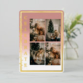 Moderne Elegante Vier Foto's Vieren Folie Feestdagenkaart (Staand Voorkant)
