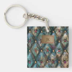 Moderne Elegante Vintage Leren Kleurrijke Diamante Sleutelhanger