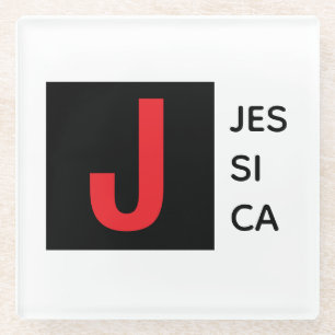 Moderne Elegante Vlakke Professionele Monogram Glazen Onderzetter