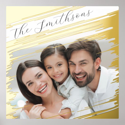 Moderne Elegante Voeg foto toe Familieportret met  Folie Afdrukken (Voorkant)