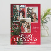 Moderne Elegante Vreugde Kerstmis Familie Fotocoll Feestdagenkaart (Staand voorkant)