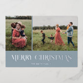 Moderne elegante vrolijke kerst 2 foto folie feestdagenkaart (Voorkant)